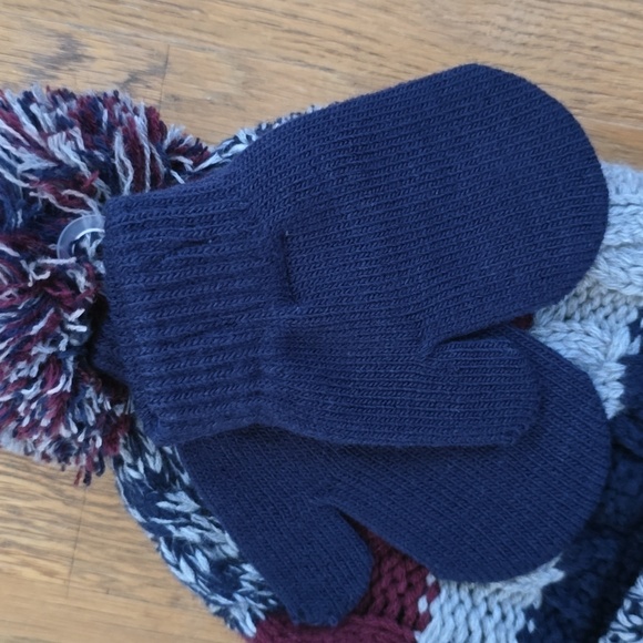 CAPELLI OF NEW YORK BRAND BOYS BLUE & GRAY WINTER HAT & MITTENS 2T-4T - Picture 5 of 12